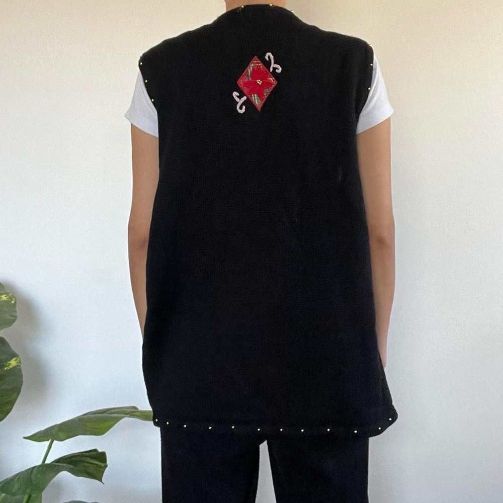 Vintage black Christmas Holiday knitted sweater vest size large - Picture 2 of 7
